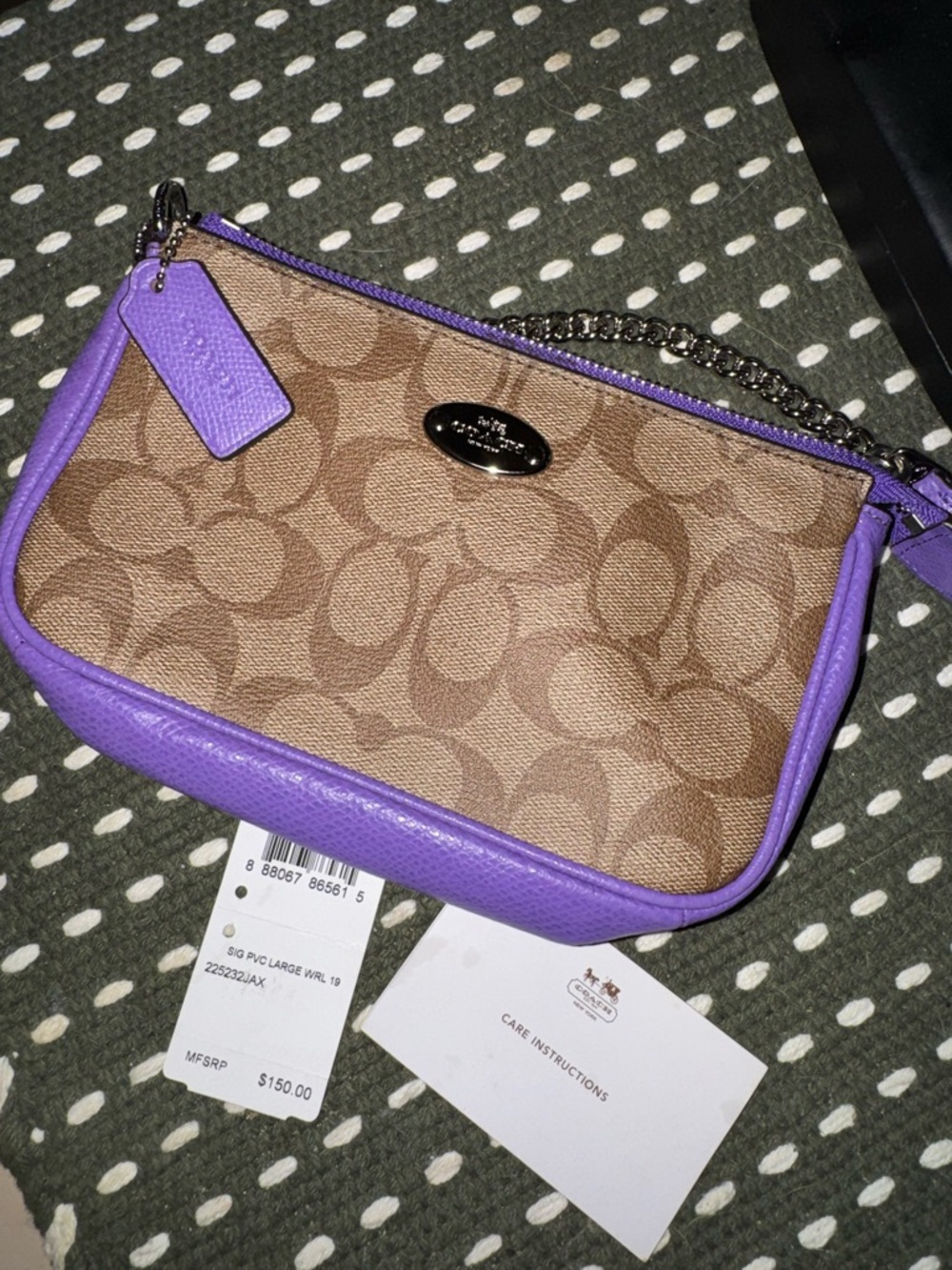 Coach Signature Canvas Small Wristlet in Purple/Khaki